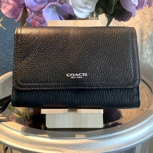 Coach Leather Foldover Crossbody Wallet with Strap